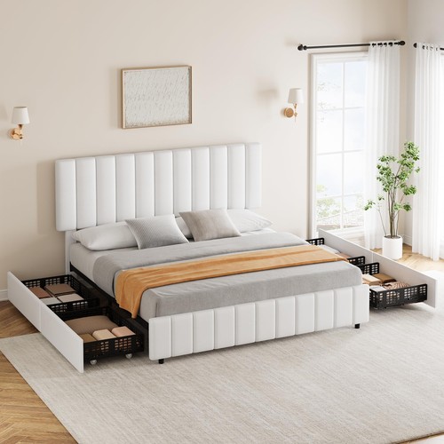 Queen bed frame with drawers - bed,